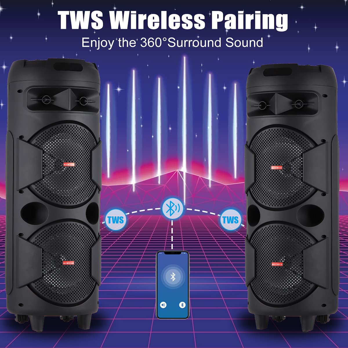 ROXAAN TWS Karaoke PA System Machine Set with Wired Microphone, Wireless Bluetooth Speaker with Remote for Party Events Singing,